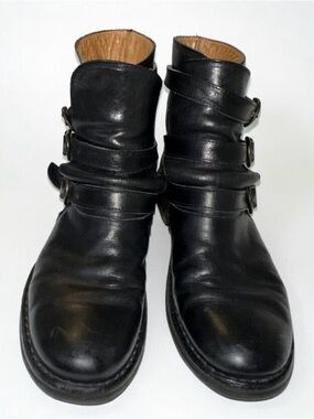 FIORENTINI + BAKER Black Leather Buckle Strap Ankle Boots